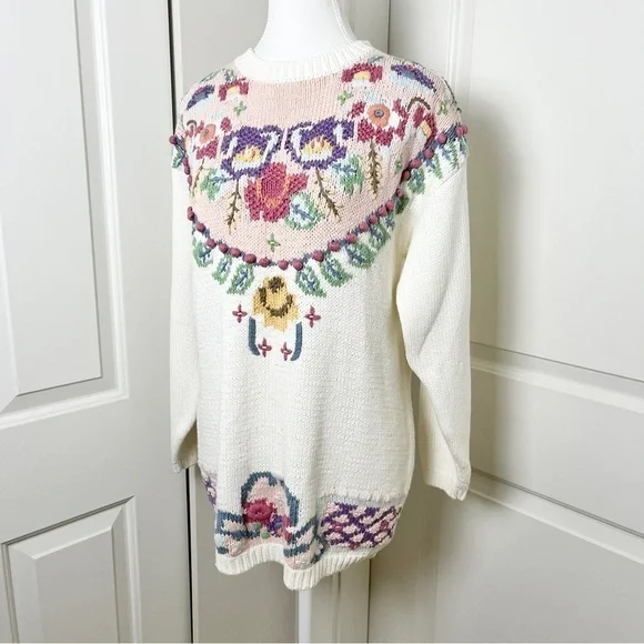 Vintage Runaway Bay Cottagecore Oversized Pastel Knit Pullover Sweater - S/M - Picture 3 of 16